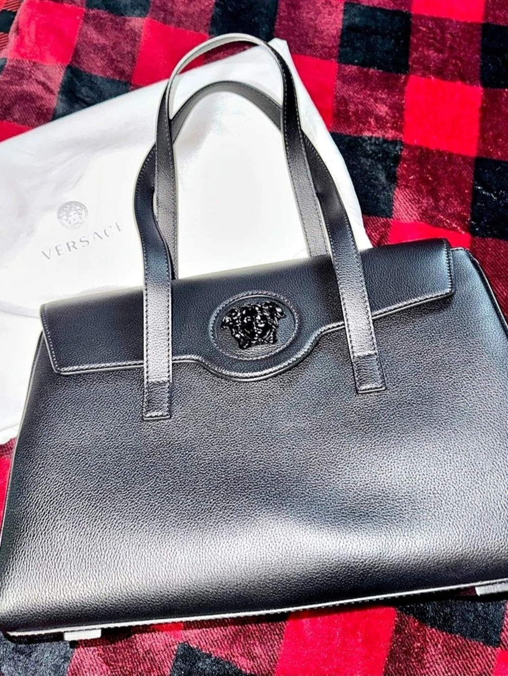 Versace La Medusa Leather Tote Black